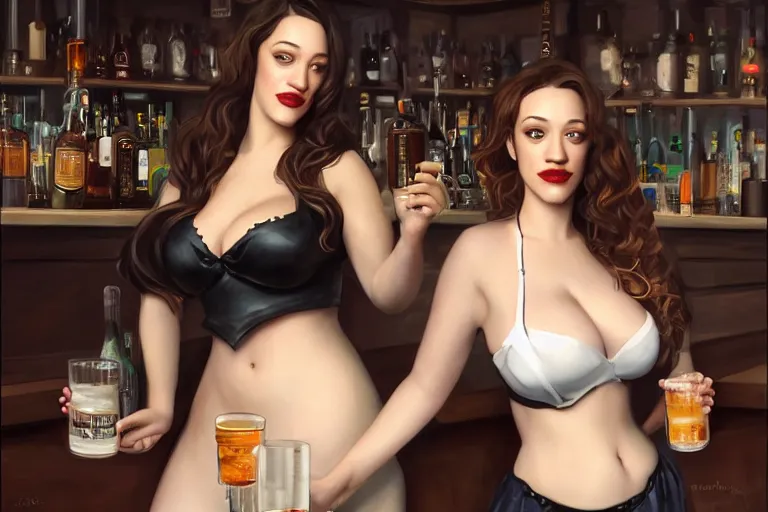 Prompt: A portrait of a Kat Dennings as a seductive bar maid serving drinks at a pub Ruan Jia and Mandy Jurgens and Artgerm and william-adolphe bouguerea, highly detailed, trending on artstation, award winning, H 768