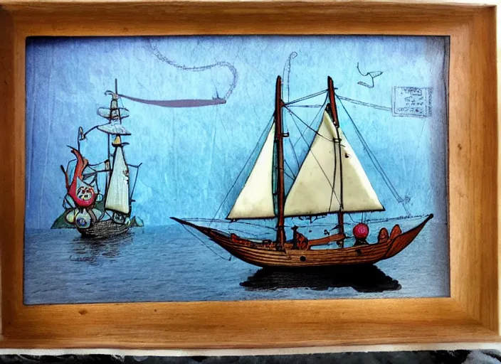 Image similar to sailing vessel, lowbrow, 3 - d, highly detailed, in the style of alexander jansson,