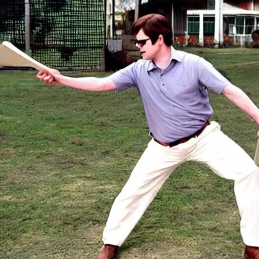 Prompt: dwight schrute playing rickety - cricket on always sunny