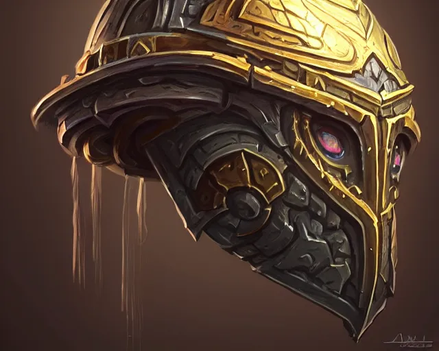 Image similar to dwarven helmet design, deep focus, d & d, fantasy, intricate, elegant, highly detailed, digital painting, artstation, concept art, matte, sharp focus, illustration, hearthstone,