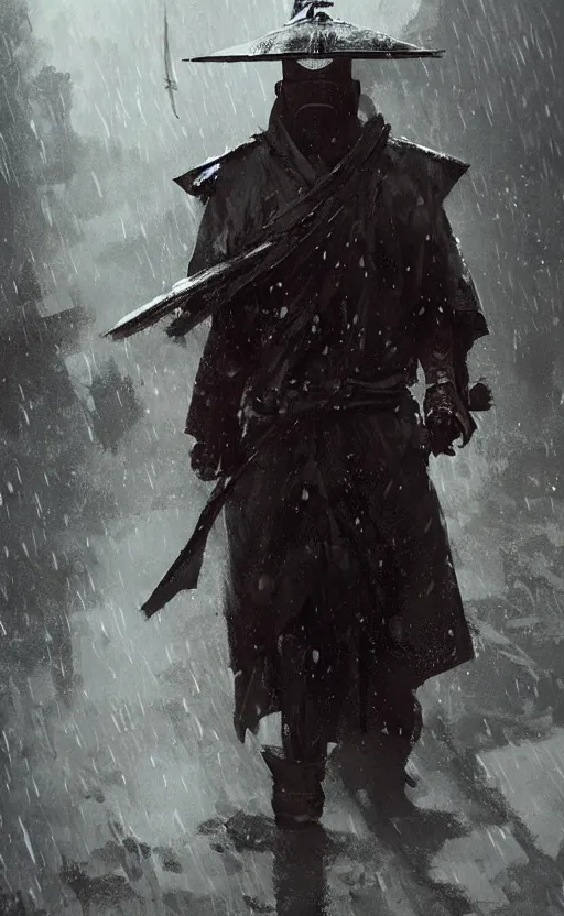 Image similar to samurai in rain, arcane, by fortiche, by greg rutkowski, esuthio, craig mullins