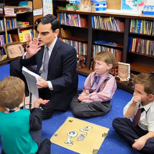 Image similar to Ben Shapiro debating a room of kindergartners