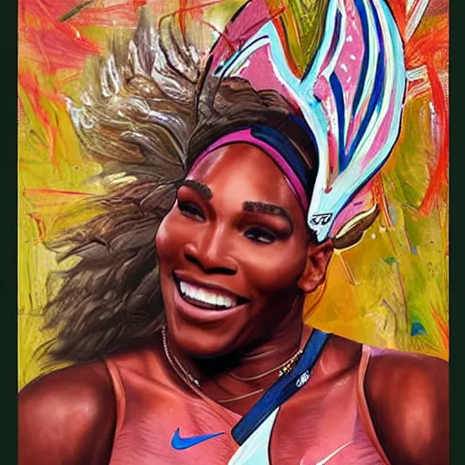 Prompt: beautiful painting of Serena Williams as the Nike Goddess of Victory