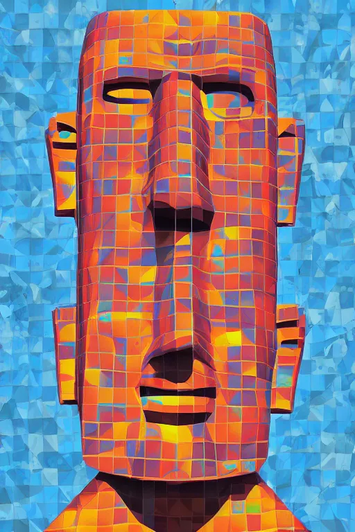 Image similar to cubist moai statue cutout digital illustration cartoon colorful beeple