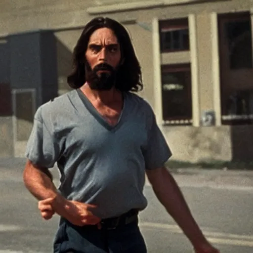 Prompt: jesus as a bank robber as in the movie heat, photograph