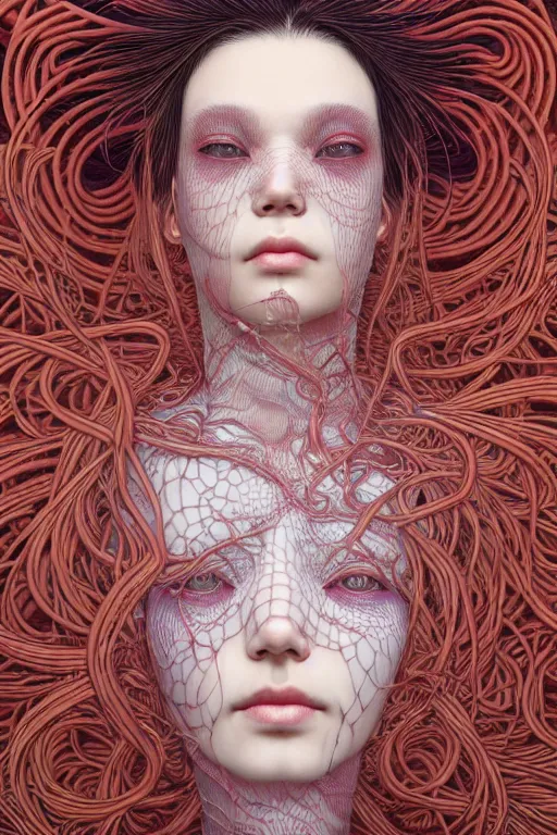 Image similar to realistic detailed image of a woman in a stray jacket laying in a padded room, conjuring psychedelic background, part by takato yamamoto, part by alex gray, ross tran, james jean, ultra realistic, octane render, highly detailed, very cohesive, 8 k, trending on artstation, cosmic, masterpiece