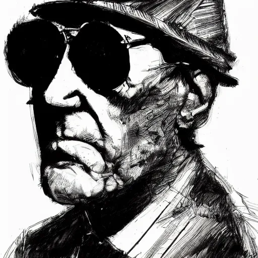 Image similar to a realistic yet scraggly portrait sketch of the side profile of a stern and sophisticated hunter s. thompson, trending on artstation, intricate details, in the style of frank auerbach, in the style of sergio aragones, in the style of martin ansin, in the style of david aja, in the style of mattias adolfsson
