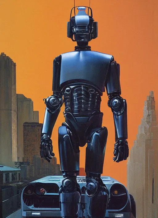 Image similar to portrait of Robocop (1987), detailed, coherent, painted by Edward Hopper, Wayne Barlowe, James Gilleard, airbrush, art by James Jean