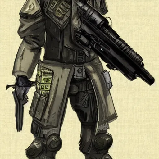 Image similar to character concept design of a cyberpunk soldier