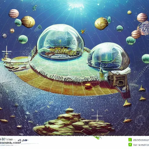 Image similar to dome science fiction underwater advanced orthodox city bubble landscape