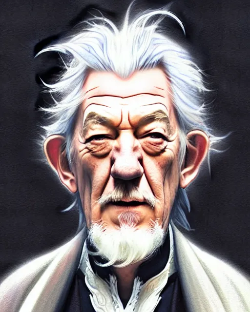 Prompt: portrait Anime joyful Gandalf Ian McKellen; White robe with wooden wizard staff, elven background || cute-fine-face, pretty face, realistic shaded Perfect face, fine details. Anime. realistic shaded lighting by katsuhiro otomo ghost-in-the-shell, magali villeneuve, artgerm, Jeremy Lipkin and Michael Garmash and Rob Rey Ilya Kuvshinov