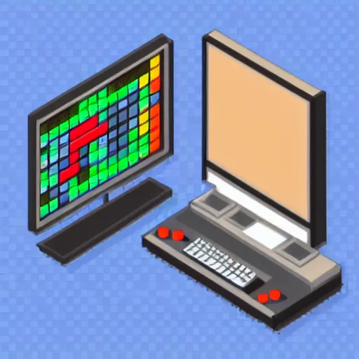 Image similar to pixel art of programmer in front of his computer station, pixel art, detailed, ideal symmetry, perfect pixel alignment, isometric 8 k,
