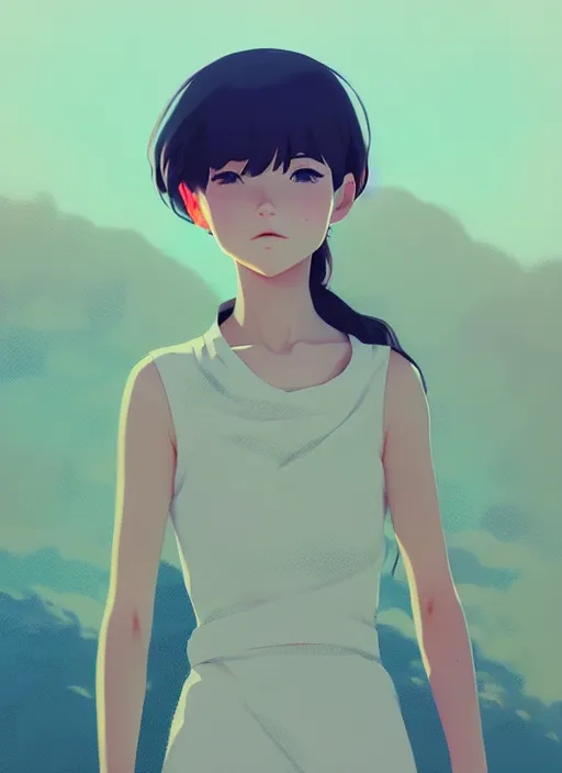 Prompt: portrait of a girl by ilya kuvshinov, cloudy sky background lush landscape illustration concept art anime key visual trending pixiv fanbox by greg rutkowski makoto shinkai studio ghibli