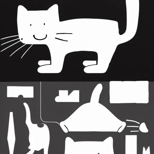 Image similar to black and white illustrated instructions on how to put together a cat made by ikea