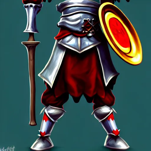 Image similar to of a realistic illustration dumb jester fool crusader knight that is the anti - communism crusader character, full plate, totally mad and yelling, shouting using a megaphone, artstation digital art,,