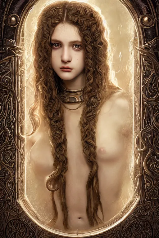 Image similar to Pre-raphaelite Perfectly-centered Hyperdetailed Hyper realistic symmetrical cinematic RPG digital art portrait-illustration of beautiful teenager Medusa in a highschool locker room, snakes for hair, style of epic sci-fi comic-book cover, 3D rim light, octane, cgsociety, smooth, sharp focus