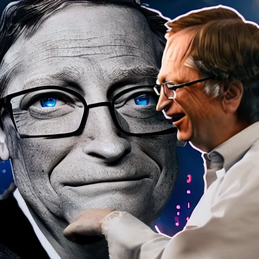 Image similar to Linux Tux strangling Bill Gates, 8k ultra HD, realistic 3D render, CGsociety, Artstation trending, CGI