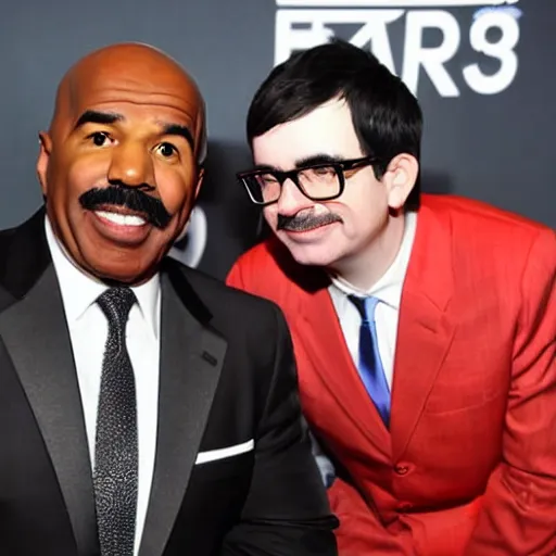 Image similar to a selfie of Steve Harvey and Rivers Cuomo From Weezer