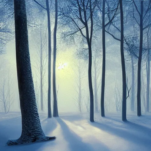 Image similar to winter forest inspired by Evgeny Lushpin, Peter Zumthor cinematic