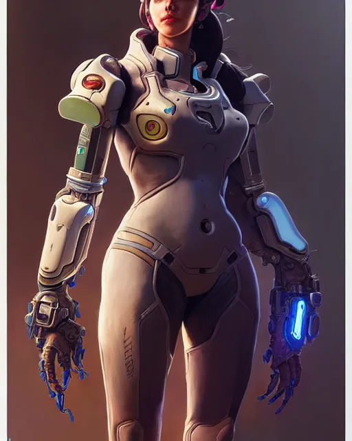 Image similar to d. va from overwatch, character portrait, concept art, intricate details, highly detailed by greg rutkowski, michael whelan and gustave dore