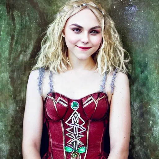 Prompt: portrait of annasophia robb, dressed as celtic princess