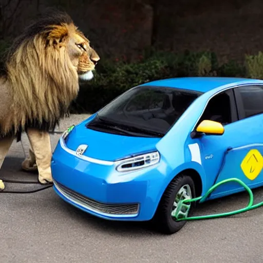 Image similar to a lion making electric cars