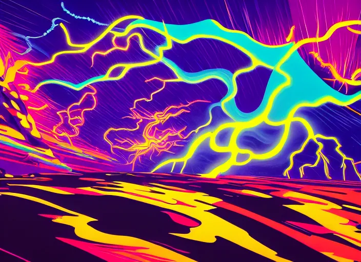 Image similar to abstract lightning storm by tomokazu matsuyama and dan mumford, unreal engine, high resolution render, featured on artstation, octane, 8 k, highly intricate details, vivid colors, vector illustration