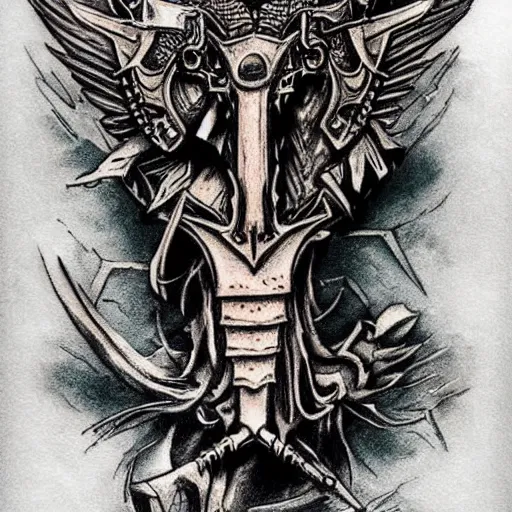 Image similar to a tattoo based on the art style of FromSoftware, realistic, detailed