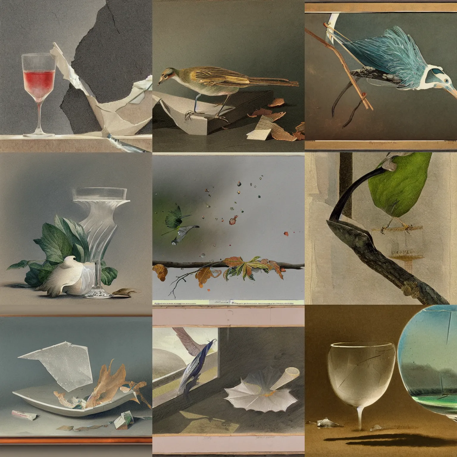 Prompt: entropy of a falling glass, >>octane render<<, watercolors on canvas, high detail, sharp edges, cool palette, pastels, art by John James Audubon, high detail