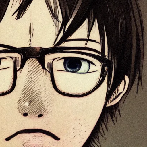 Image similar to a portait of a boy from inio asano manga good night pun pun, detailed