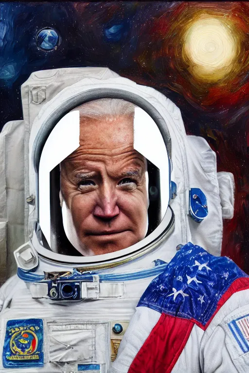 Image similar to biden astronaut, oil on canvas, intricate, portrait, 8 k highly professionally detailed, hdr, cgsociety