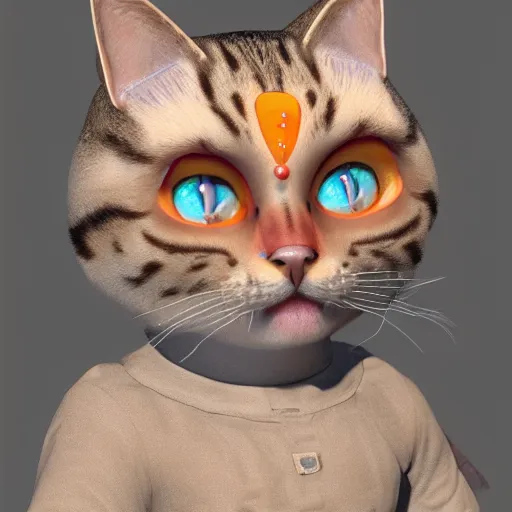 Image similar to a close up of a cat with orange eyes, a character portrait by mark ryden, lisa yuskavage and kinuko craft, featured on zbrush central, fantasy art, artstation hd, made of crystals, artstation hq