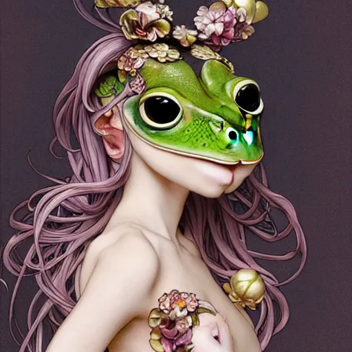 Image similar to a masterpiece ultrarealistic ultradetailed anime portrait of beautiful frog in bunny costume baroque renaissance. medium shot, intricate, elegant, by stanley artgerm lau, wlop, alphonse mucha, rossdraws, andrei riabovitchev, yoshitaka amano. in style of hayao miyazaki. flower background my james jeand and takashi murakami.