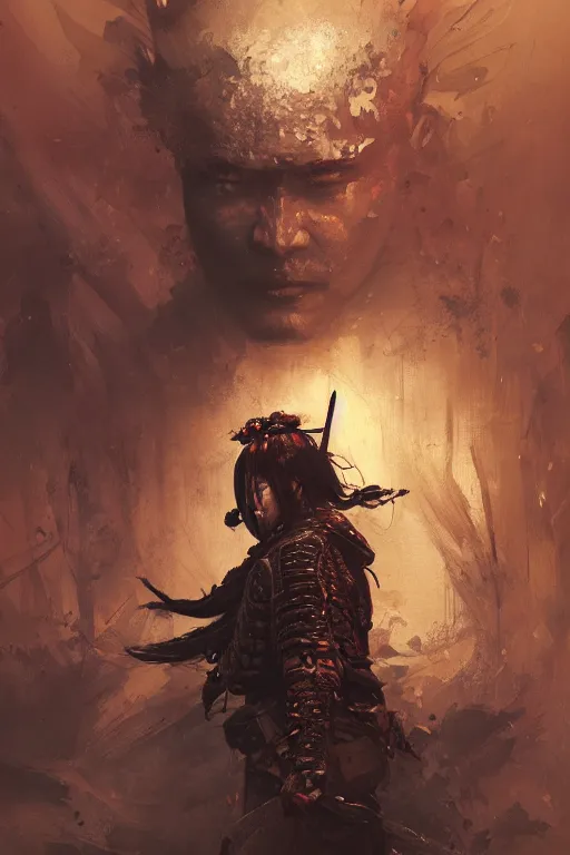 Image similar to samurai, dark, intricate, highly detailed, epic, digital painting, artstation, concept art, digital illustration by Ruan Jia and Mandy Jurgens and Wayne Barlowe and Greg Rutkowski and Zdislav Bekinski