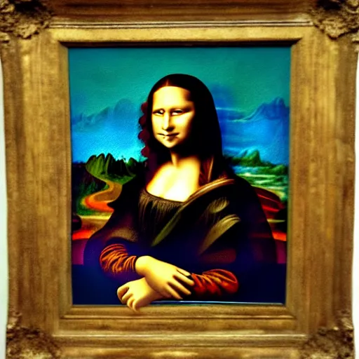 Image similar to a Mona Lisa painted by a 3 year old child with cryons,