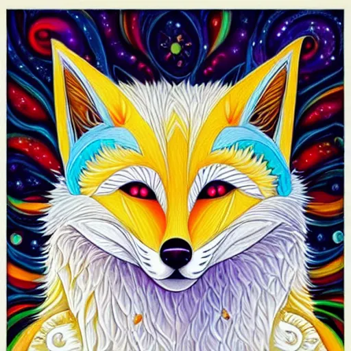 Prompt: White cyber fox beautiful artwork by Jeremiah Ketner