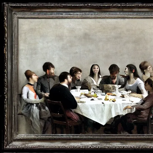 Prompt: by camille corot, by jakub rozalski, by bert hardy van dyke brown, prismatic unified, energetic. a beautiful body art of a group of people standing around a circular table. in the center of the table is a large, open book. the people in the body art are looking at the book with interest & appear to be discussing its contents.