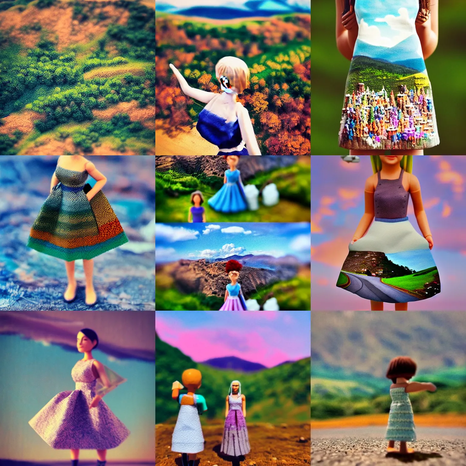 Prompt: 🪔 🎨;🌞🌄,🗻:tilt shift/👗