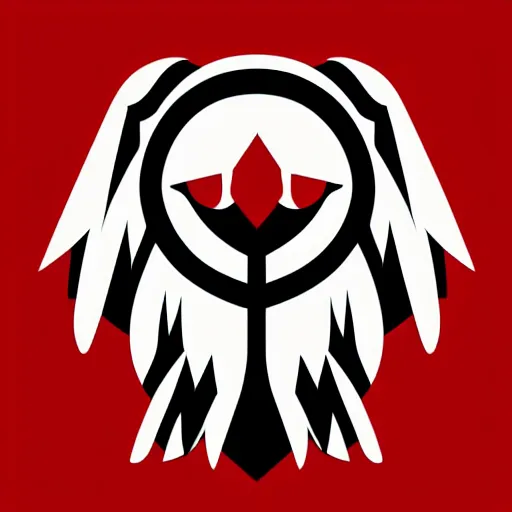 Image similar to geometric white eagle, flying above an open black book, icon, red background, vector, simple logo, cgsociety, artstation