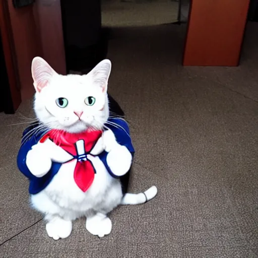 Image similar to a cat wearing a suit, doraemon style