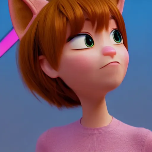 Prompt: new pixar character as an anime woman wearing cat ears, catgirl, highly detailed, extremely high quality, hd, 4 k, 8 k, professional photographer, 4 0 mp, lifelike, top - rated, award winning, cinematic, realistic, detailed lighting, detailed shadows, sharp, no blur, edited, corrected, trending