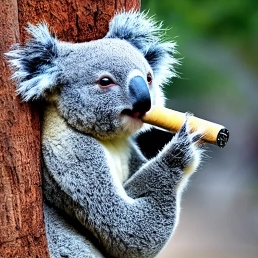 Prompt: koala smoking from water pipe on