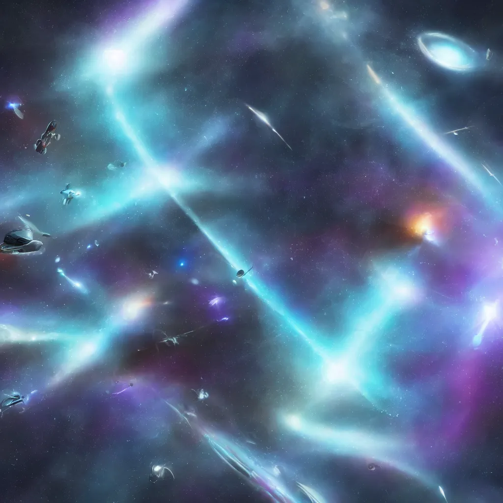 Prompt: galactic space fleet flying into a black hole 8 k resolution