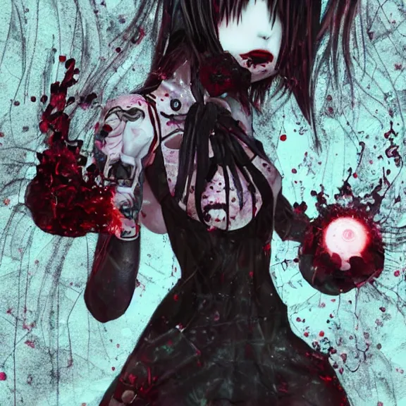 Image similar to glitchcore yokai girl, shadowverse character concept, found footage horror, glitter gif | Fatalistic (Bleak, Gloomy) | The red dump has nothing but bleak black industrial music to accompany it.