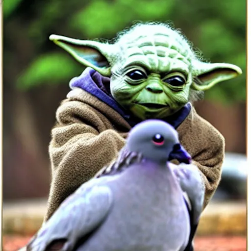 Prompt: yoda eating a pigeon