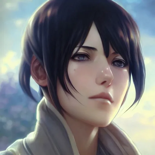 Image similar to mikasa ackerman, bokeh, beautiful face!!!!, 2 7 years old, cg animation, lifelike, animated, realistic, character select portrait, by artgerm, greg rutkowski, alphonse mucha, 3 d