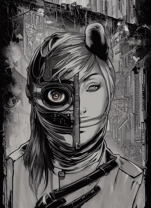 Image similar to cyberpunk cat burgler. night vision. portrait by ashley wood and alphonse mucha and laurie greasley and josan gonzalez and james gurney. spliner cell, apex legends, rb 6 s, hl 2, d & d, cyberpunk 2 0 7 7. realistic face. dystopian setting.