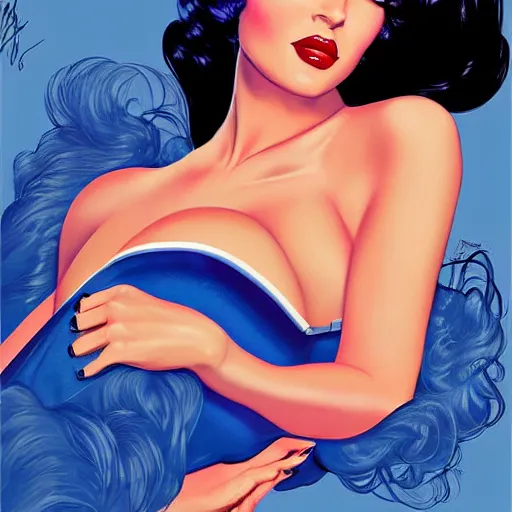 Image similar to a pinup illustration of megan fox in the style of gil elvgren and in the style of anna dittmann.