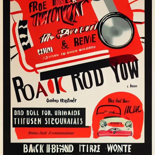 Prompt: poster for a 1 9 5 0 s road show for a band, black and white