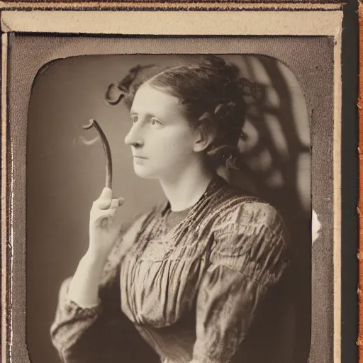 Image similar to portrait of a 1 9 th century woman with antlers, 1 9 0 0 s photography